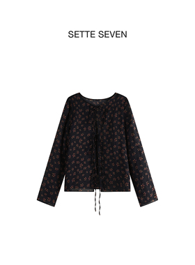 SETTE SEVEN·少女感 前中系带 精致碎花宽松圆领开衫