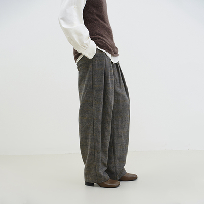 SETTE SEVEN【色织格纹】羊毛混纺垂坠感休闲锥形格子裤1019440