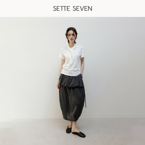 SETTE SEVEN·可拆卸围巾领T恤
