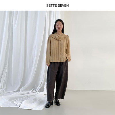 SETTE SEVEN·高级感深灰色休闲裤女2025秋季宽松休闲镰刀九分裤