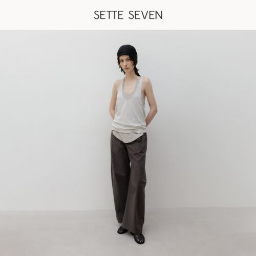 SETTE SEVEN咖色西装裤女夏季高腰阔腿垂感直筒裤子显瘦通勤长裤