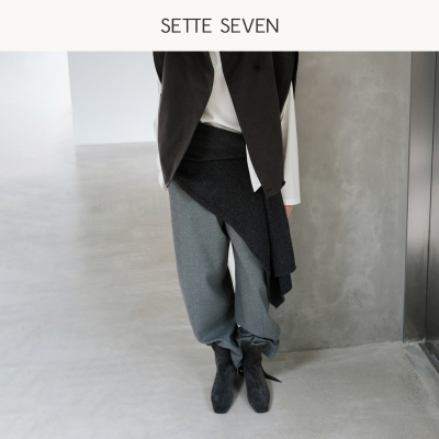 SETTE SEVEN松紧腰毛呢阔腿裤女冬季新款高腰垂感直筒宽松休闲裤