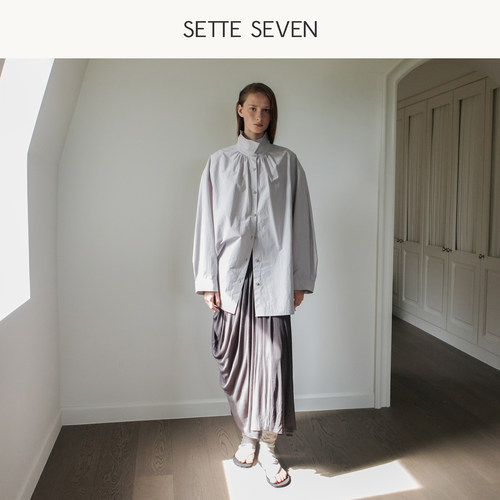 SETTE SEVEN黑色高腰半身裙女2026秋季新款A字不规则褶皱通勤长裙