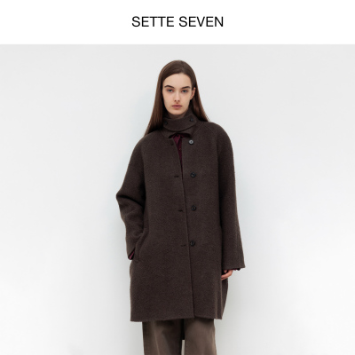 SETTE SEVEN·【复古高级感】立领中长款毛呢大衣秋冬季保暖外套