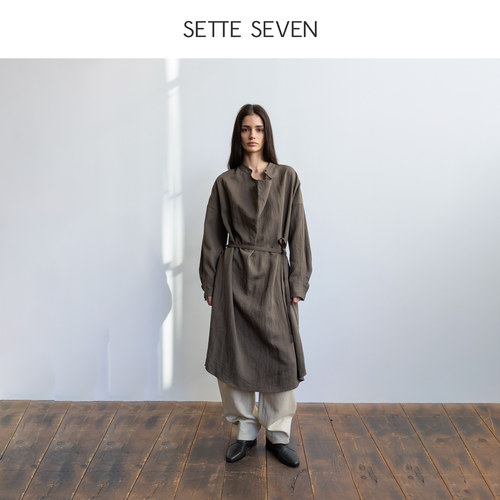 SETTE SEVEN小立领收腰系带衬衫连衣裙透气防晒休闲百搭长外套女
