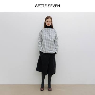 SETTE SEVEN·复古格纹系带收腰衬衫女秋冬款设计感小众长袖上衣