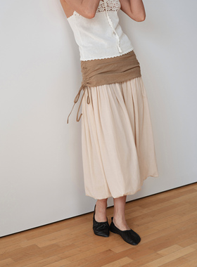 SETTE SEVEN·双层拼接抽绳调节A摆伞裙