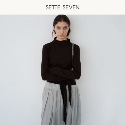 SETTE SEVEN半高领系带打底衫冬季修身显瘦纯色长袖内搭绑带上衣