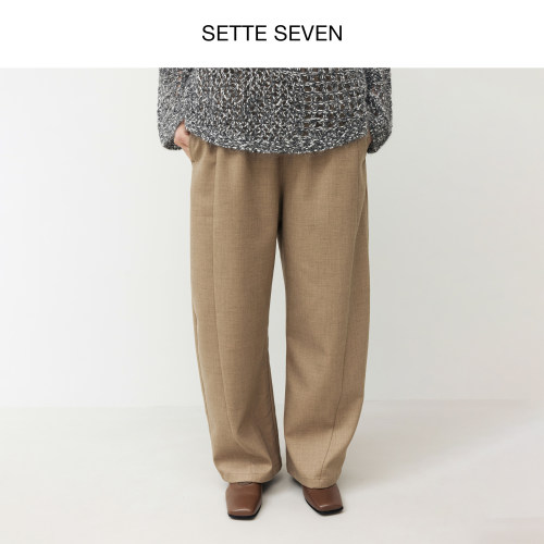 SETTE SEVEN·【花纱肌理】混纺橡筋腰挺阔感阔腿裤2026秋镰刀裤