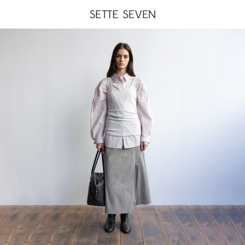 SETTESEVEN高腰阔腿搭片式裤裙