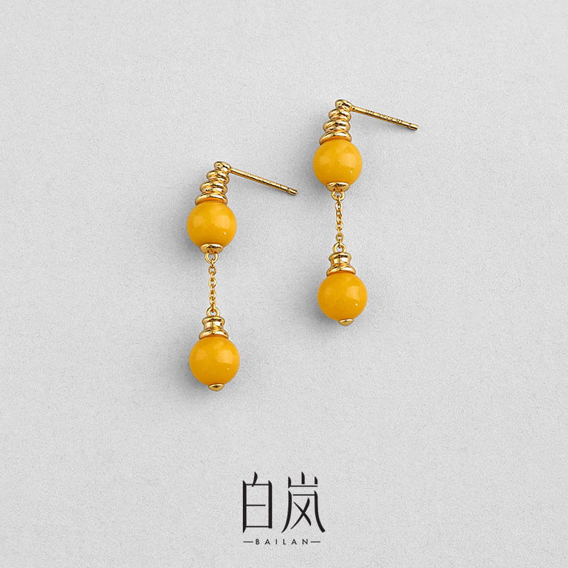 白岚环纹蜜蜡耳坠925银气质女小众设计耳饰新款耳环耳钉ED4381