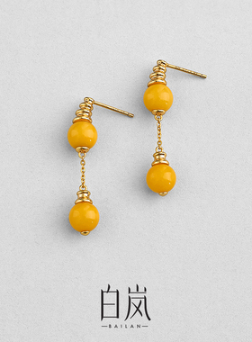 白岚环纹蜜蜡耳坠925银气质女小众设计耳饰新款耳环耳钉ED4381