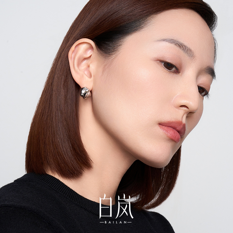 白岚织光耳钉女925银小众