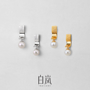 白岚银瓦珍珠耳钉925银耳环耳饰耳坠女新款 气质原创饰品ED4576