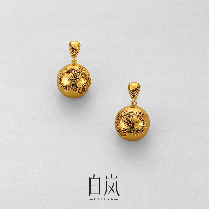 白岚缠枝花丝球耳坠925银耳饰耳环女气质高级ED4838