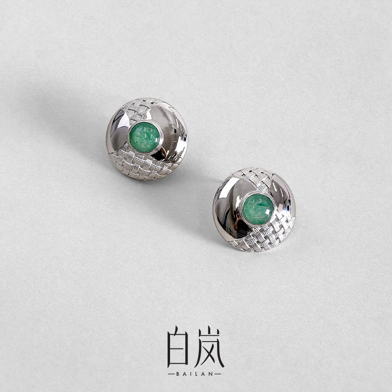白岚竹编东陵玉耳钉925银耳环耳饰原创设计高级感轻奢首饰ED4649