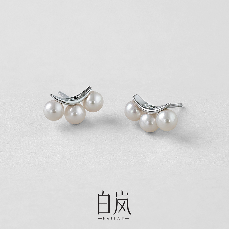 白岚三珠耳钉女珍珠耳环气质耳饰