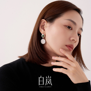 白嵐嵐山耳墜925銀碧玉耳飾耳夾女氣質(zhì)耳墜新款 耳環(huán)耳飾ED4466