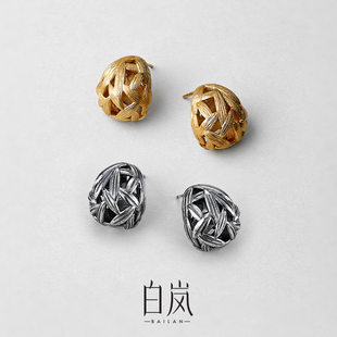 白岚竹叶耳钉女925银2023年新款 耳环气质耳饰小众设计感ED3765