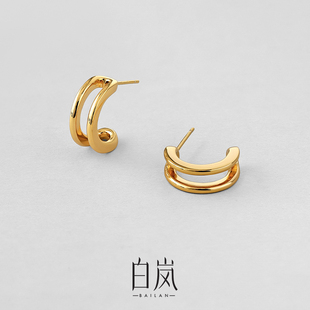 白岚耳钉女925银小众设计感耳环轻奢气质时尚 简约耳饰ED1989