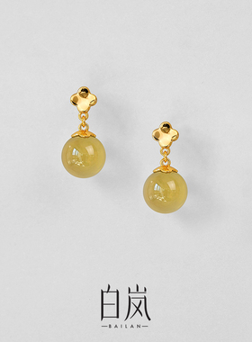 白岚海棠水晶耳钉黄水晶耳环耳饰耳坠新款轻奢气质饰品首饰ED4591