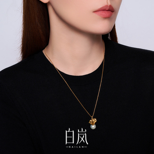 白岚葫芦叶珍珠项链925银毛衣链秋冬女气质XL6034 12月上新