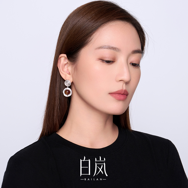 白岚观澜耳坠黄花梨木耳环耳饰女复古轻奢独特设计首饰ED4644