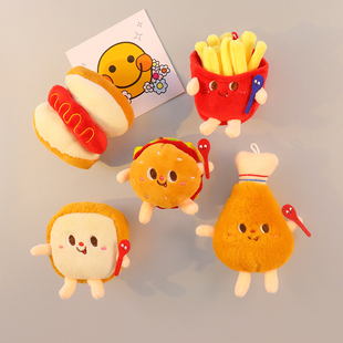 创意可爱面包毛绒公仔冰箱贴磁性贴薯条汉堡入户门防撞磁吸装 饰品