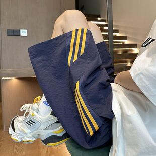 宽松休闲五分短裤 CHRY 新款 2026夏季 STUDIO条纹拼接速干运动短裤