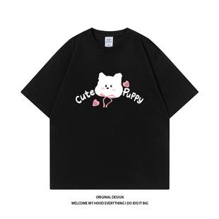 宽松百搭情侣同款 CHRY STUDIO韩系ins学院风卡通小猫字母印花短袖