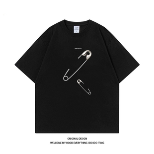 宽松百搭休闲情侣款 CHRY STUDIO港风高级感ins简约回形针印花短袖