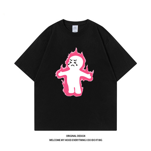 CHRY STUDIO小众设计感火焰小人印花短袖百搭宽松圆领休闲T情侣款