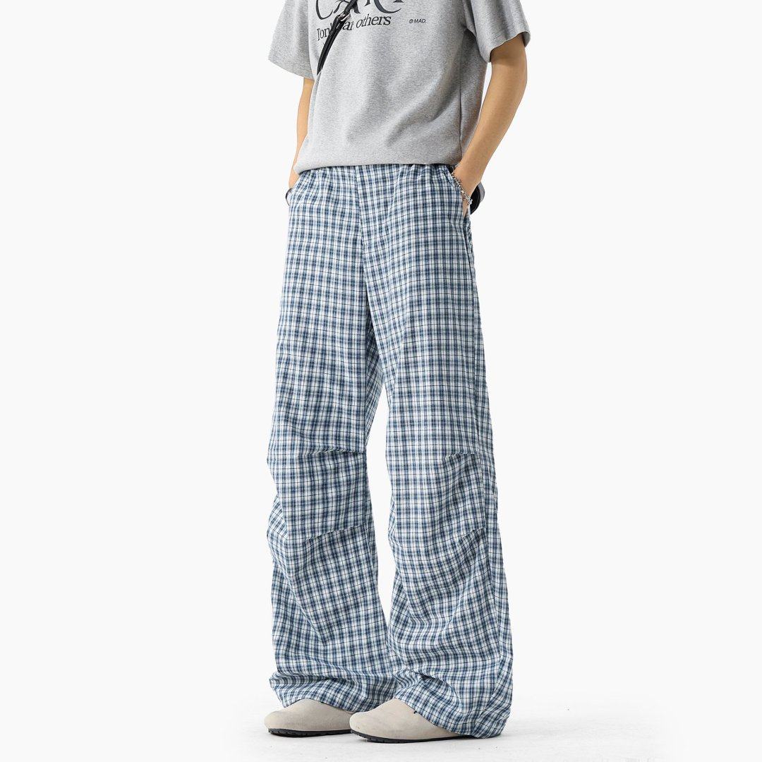 CHRY STUDIO美式褶皱复古格子阔腿男裤春季新款宽松休闲直筒长裤,男装,卫裤,淘宝优惠券,粉丝福利购,淘宝优惠卷