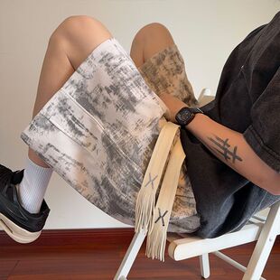 潮流宽松运动青少年五分裤 CHRY 夏季 扎染高街短裤 STUDIO潮牌美式