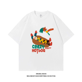 宽松休闲百搭情侣款 复古热狗印花短袖 圆领T恤 STUDIO潮牌美式 CHRY