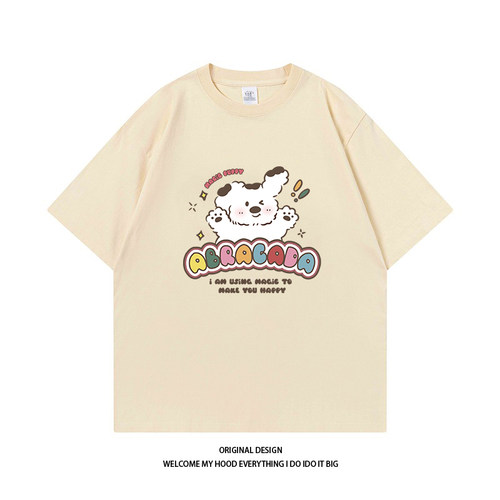 CHRY STUDIO潮牌美式卡通趣味小狗印花短袖情侣款圆领T宽松百搭潮