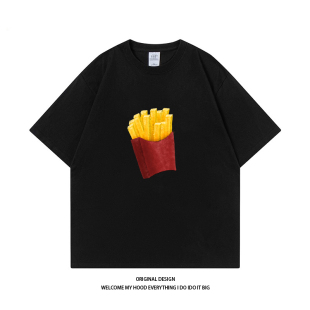 新款 男夏季 高街宽松休闲情侣T恤 STUDIO潮牌涂鸦薯条印花短袖 CHRY