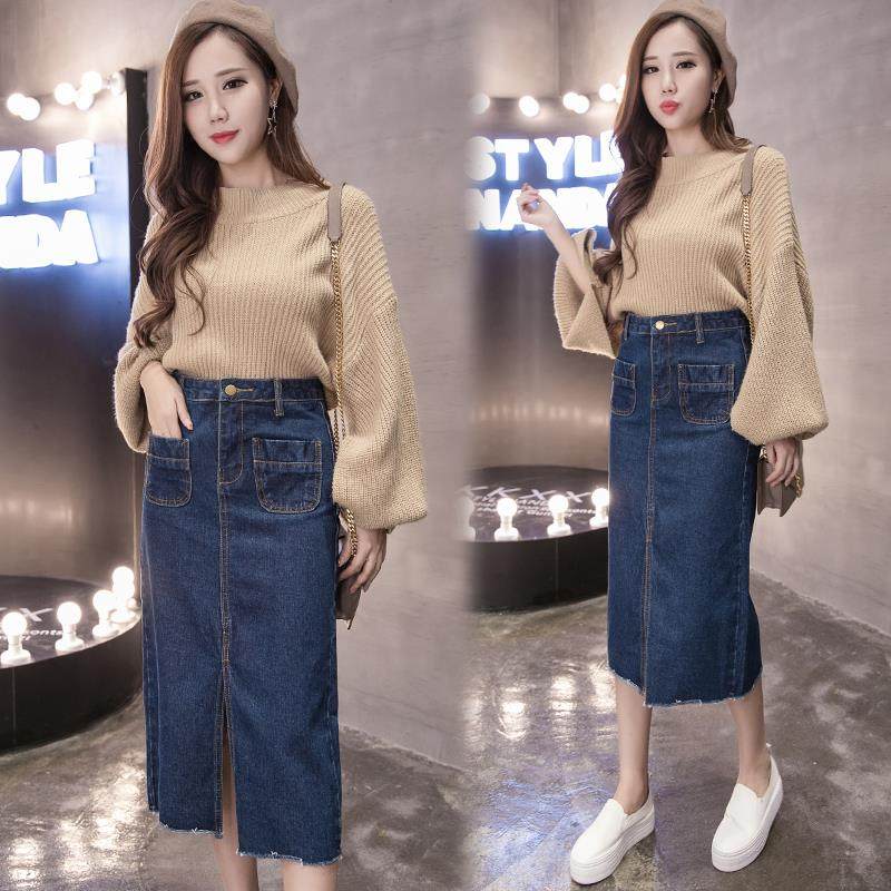 2019年早秋款中长款ins春秋A字牛仔半身裙女包臀一步长裙高腰包裙|ruв категории Женская одежда, юбка - от Buy2taobao.com для оказания профессиональной услуги покупки агента Taobao
