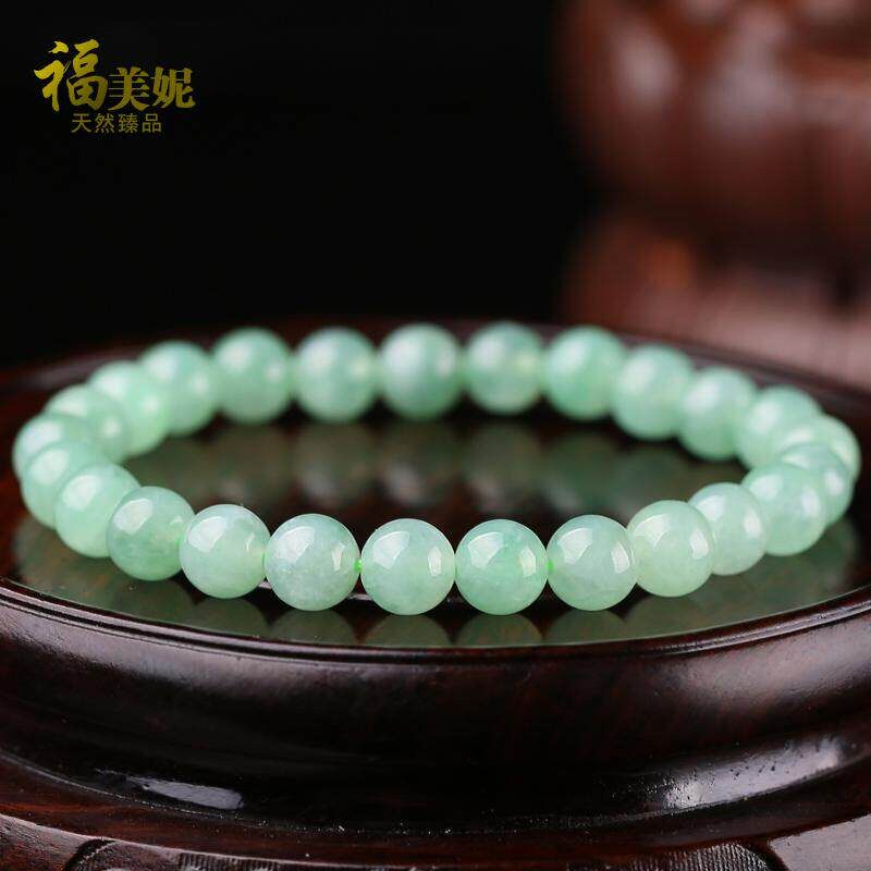 福美妮天然冰糯种翡翠手链 缅甸A货阳绿玉石玉器手串 女款玉珠链