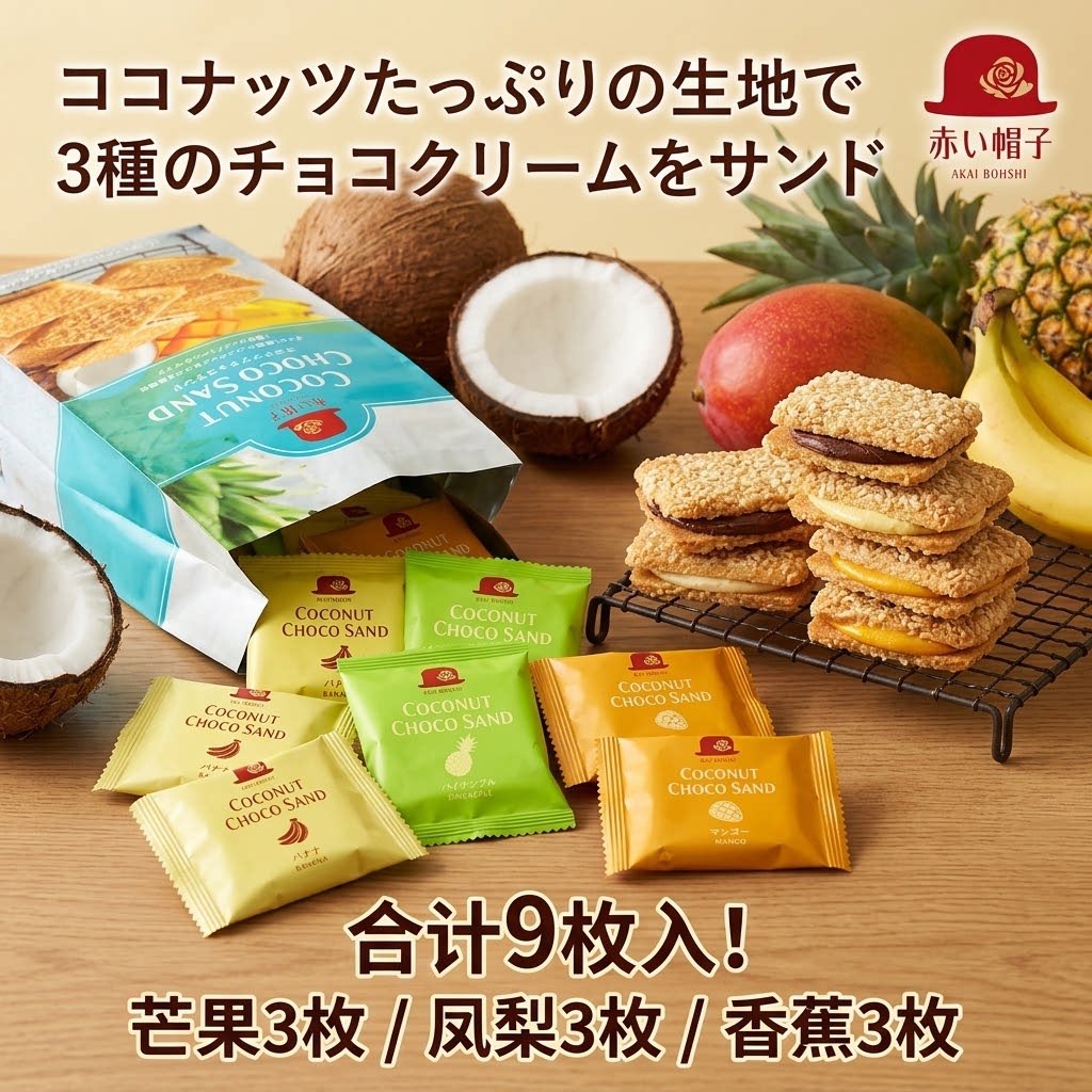 日本进口正品红帽子推荐芒果香蕉味夹心饼干伴手礼零食休闲袋装