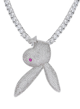 现货Playboicarti玩儿少同款欧美嘻哈吊坠兔子吊坠实心微镶锆石链