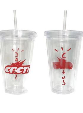 现货Travis Scott同款CACTI红色吸管杯可乐杯Cactus Jack饮料杯子