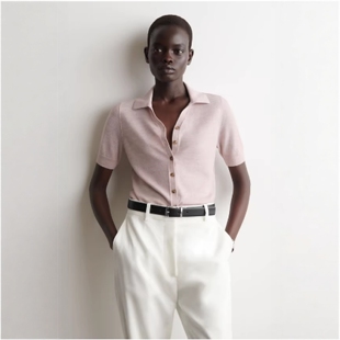 CS女装 标准版型羊毛混纺短袖衬衫粉色2026春季新品1327267002