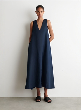 CS女装 休闲版型A字长款连衣裙深蓝色2026夏季新品1315399003