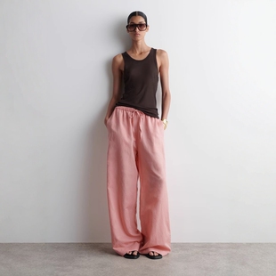 CS女装 休闲版型阔腿亚麻混纺抽绳长裤2025夏季新品1277644002
