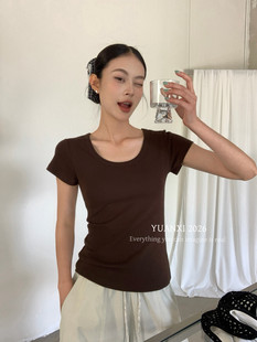 元 T恤 熙 U领正肩锁骨纸片人短袖 26312 显瘦天花板封神短袖