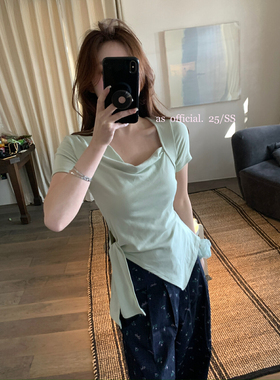 【AS OFFICIAL】超美收腰荡领露肩绑带设计短T小衫22292#