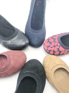 女鞋2021春秋单鞋外贸原单BDLO格子圆头芭蕾舞蹈平底浅口鞋有大码