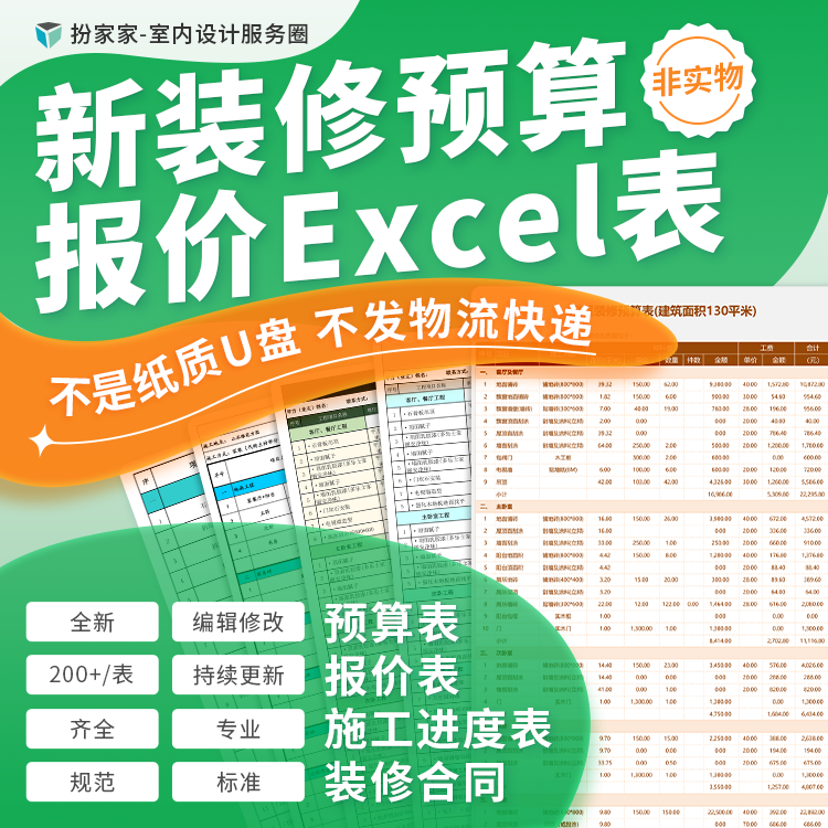 【非实物】2024装修预算报价表装饰公司家工装材料清单施工进度表