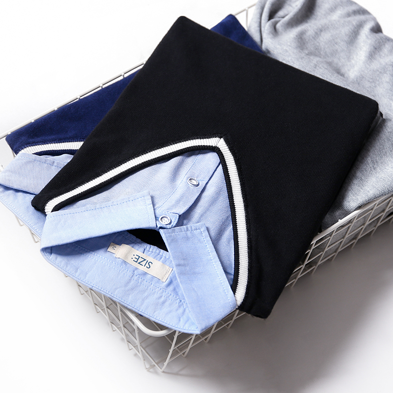 春季薄款男士针织衫假两件毛衣男衬衫领V领外套上衣带领修身线衫